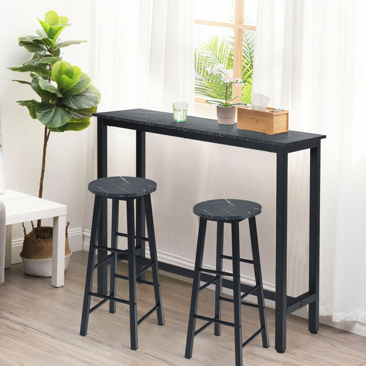 Set of 2 Faux Marble Bar Stools with Footrest and Anti slip Foot Pad - TidySpaces