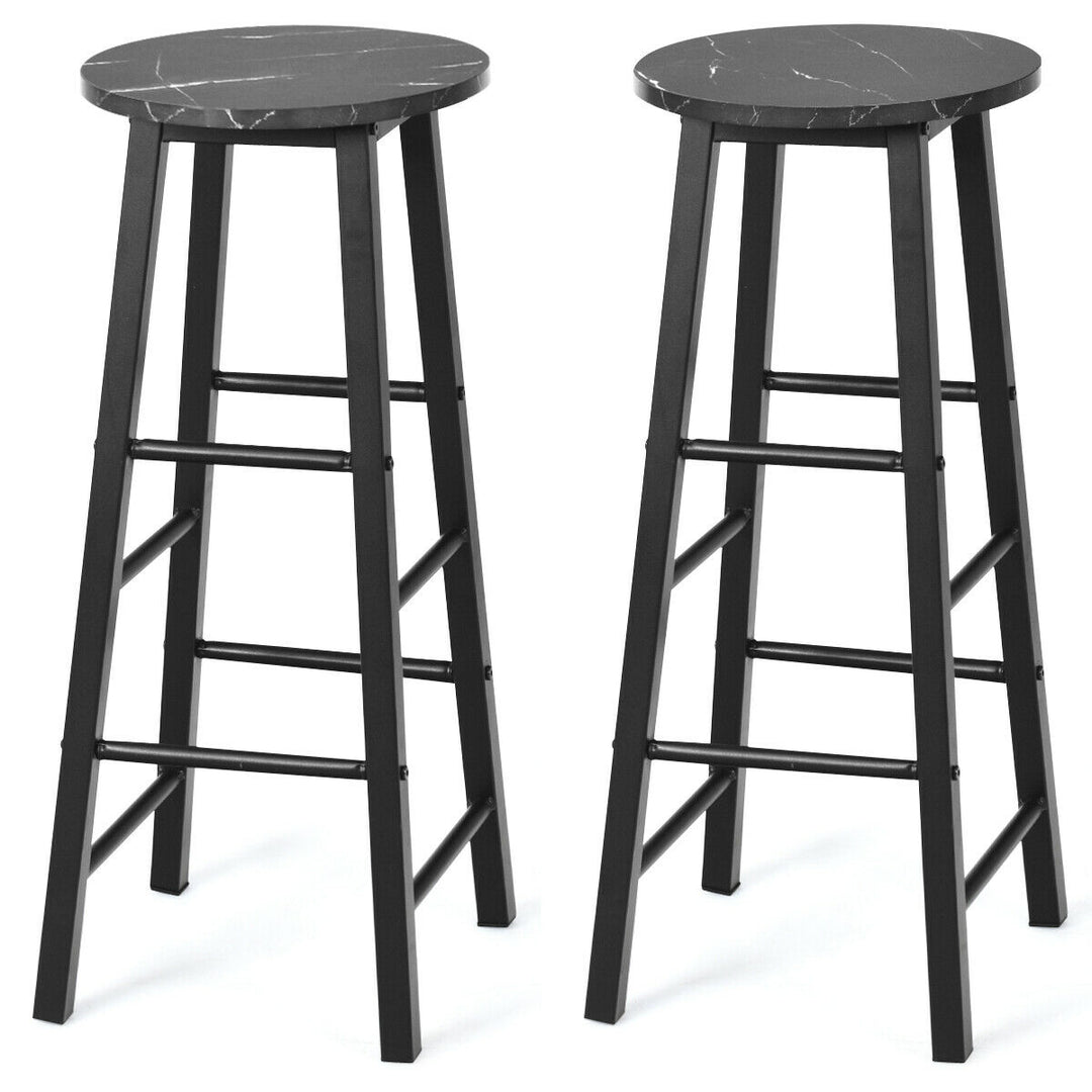 Set of 2 Faux Marble Bar Stools with Footrest and Anti slip Foot Pad - TidySpaces