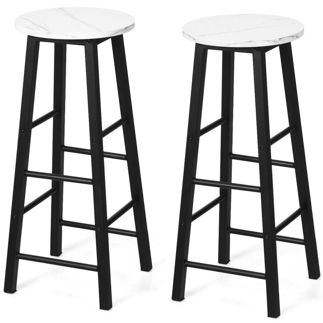 Set of 2 Faux Marble Bar Stools with Footrest and Anti slip Foot Pad - TidySpaces