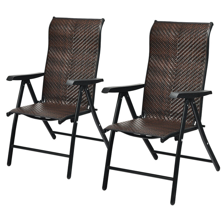 Set of 2 Folding Reclining Rattan Chair with Widened Armrest