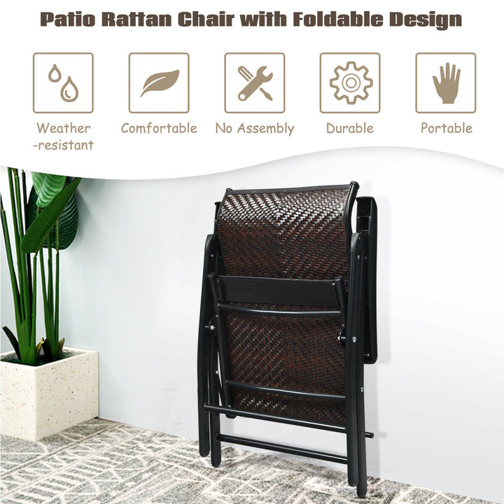 Set of 2 Folding Reclining Rattan Chair with Widened Armrest