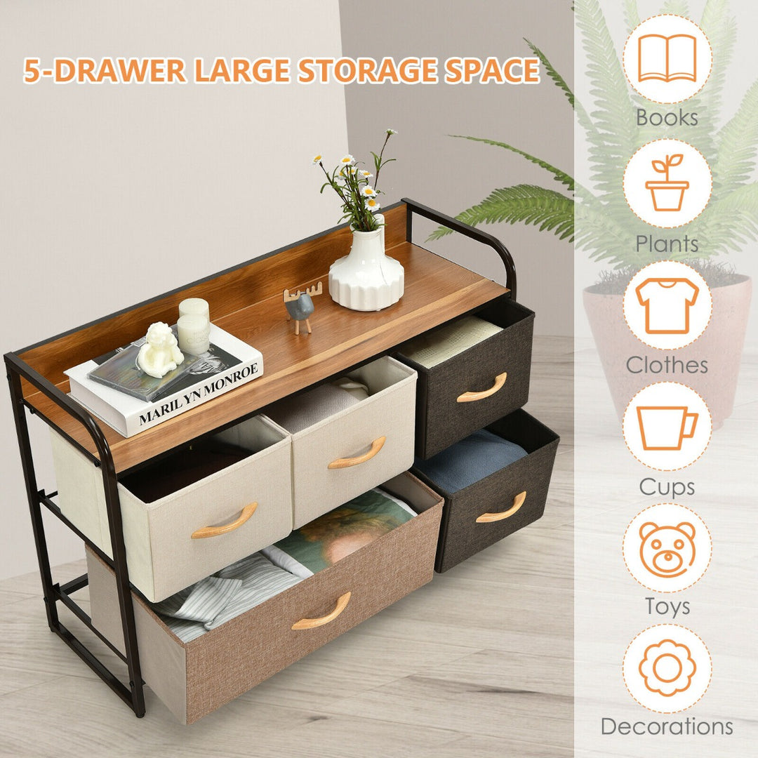 5 Drawer Dresser Storage with Foldable Fabric Drawers - TidySpaces