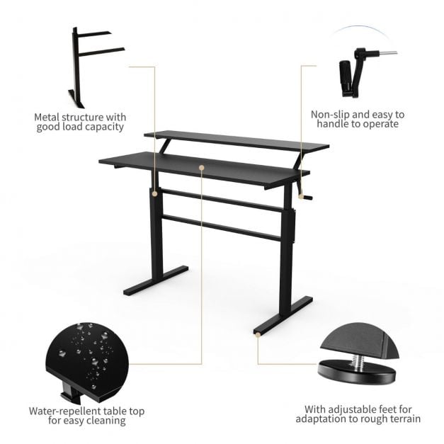 2 Tier Height Adjustable Standing Desk with Crank Handle