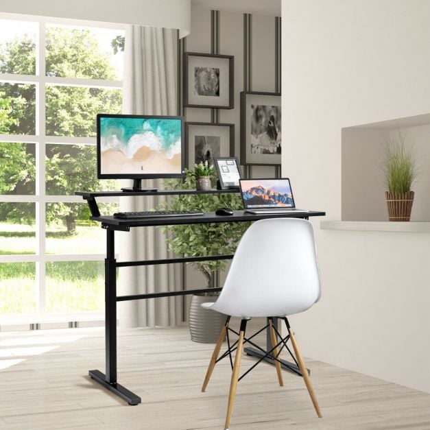 2 Tier Height Adjustable Standing Desk with Crank Handle