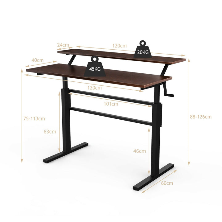 2 Tier Height Adjustable Standing Desk with Crank Handle - TidySpaces