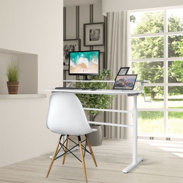 2 Tier Height Adjustable Standing Desk with Crank Handle