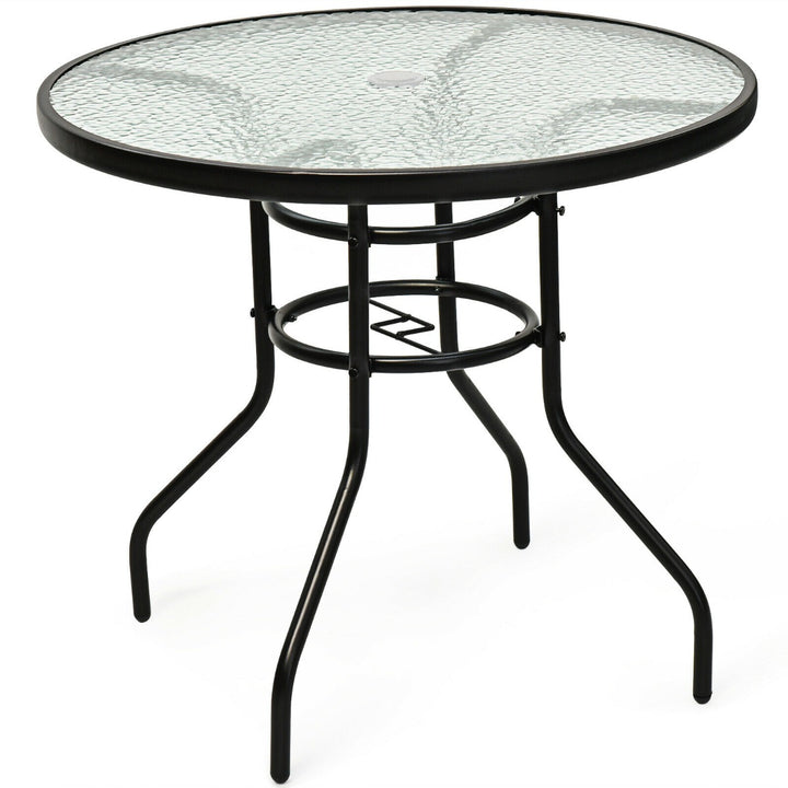 80CM Garden Dining Table with Tempered Glass and Parasol Hole Size