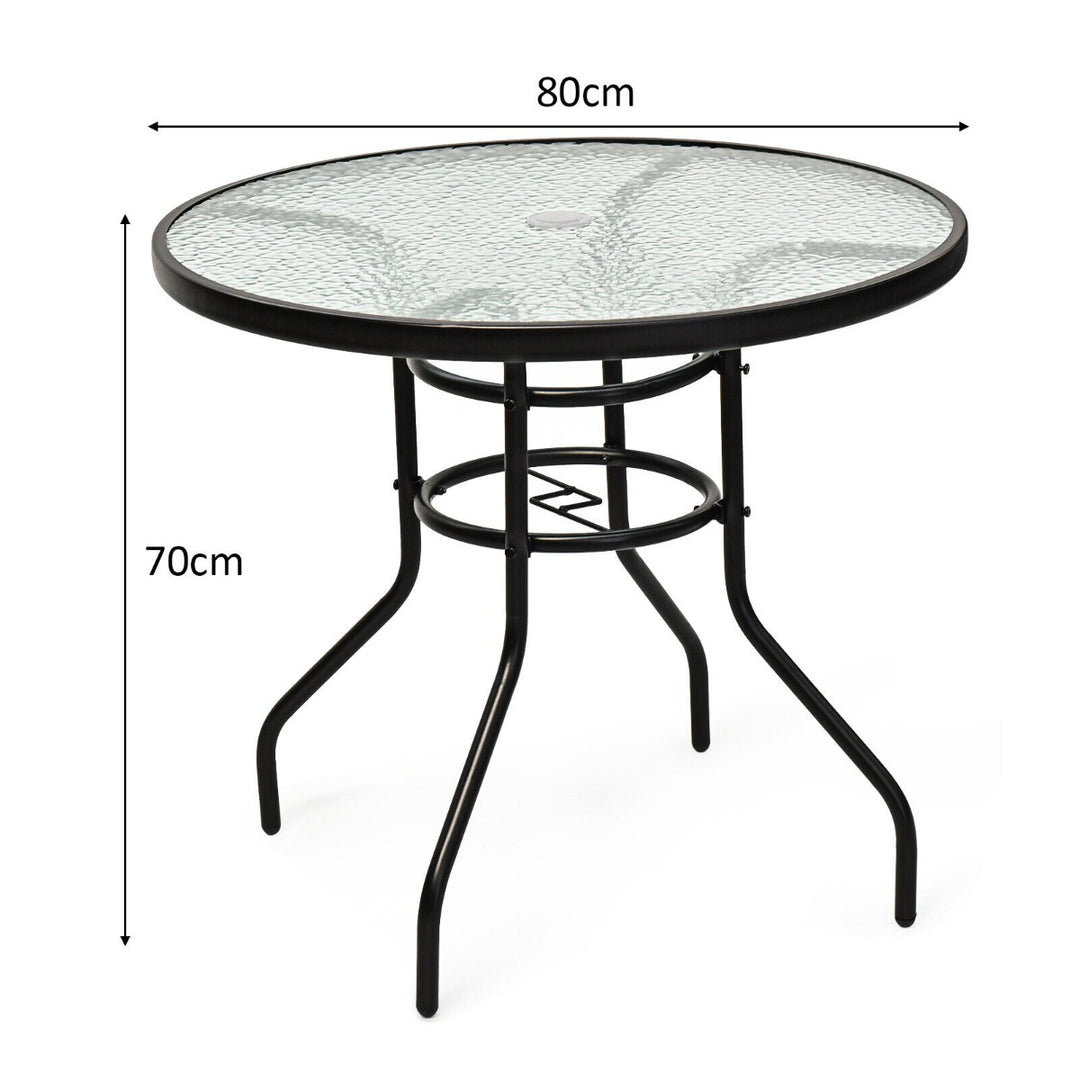 80CM Garden Dining Table with Tempered Glass and Parasol Hole Size