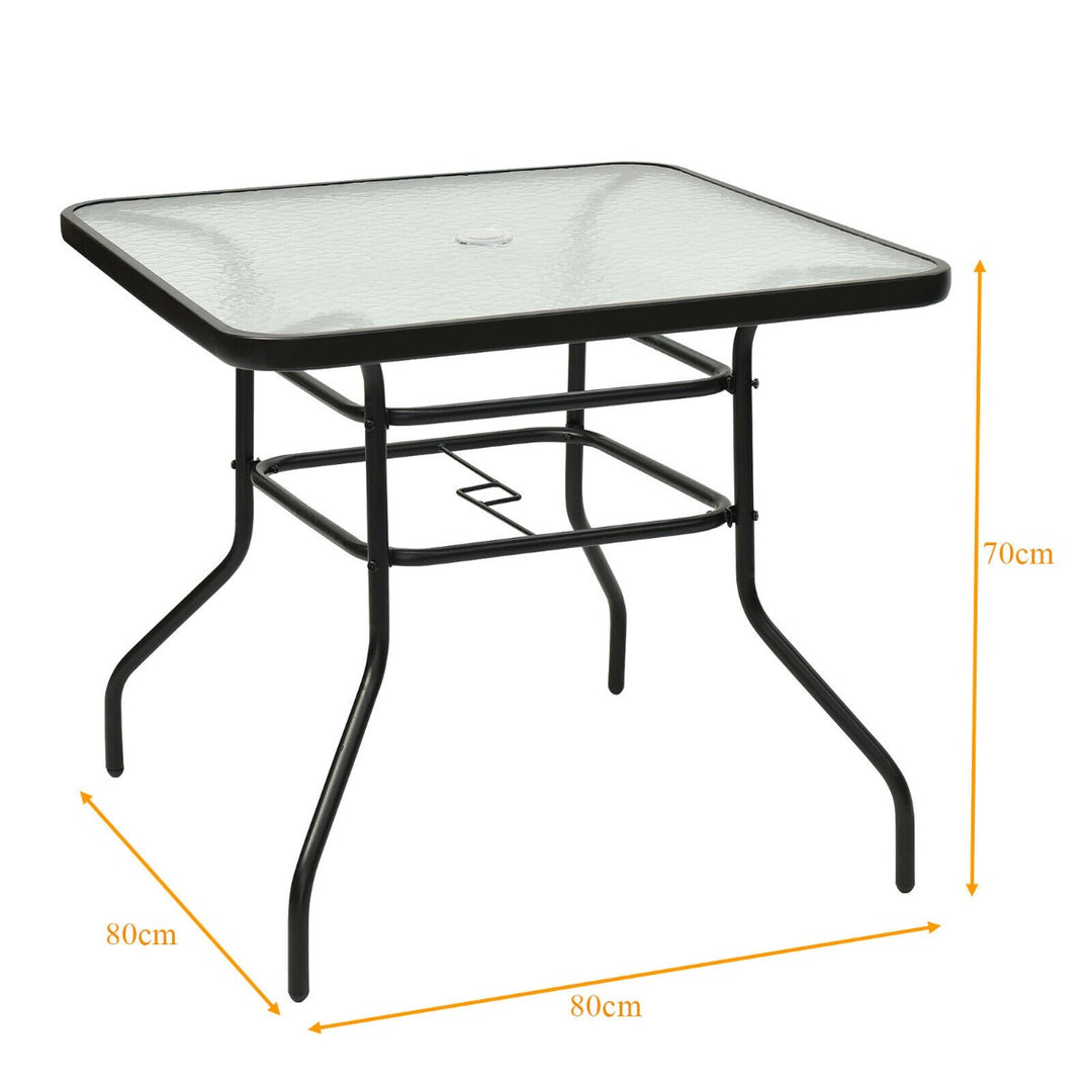 80CM Garden Dining Table with Tempered Glass and Parasol Hole Size