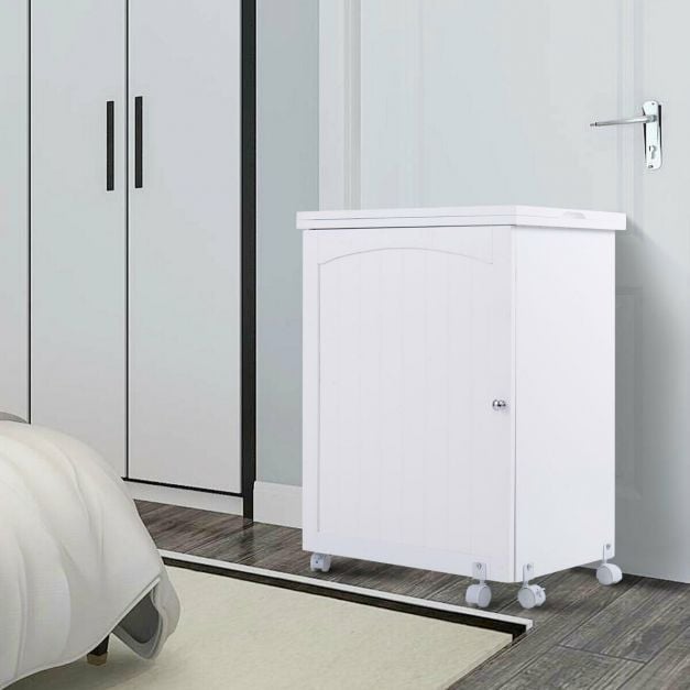 Folding Sewing Table with Storage Shelves and Lockable Casters