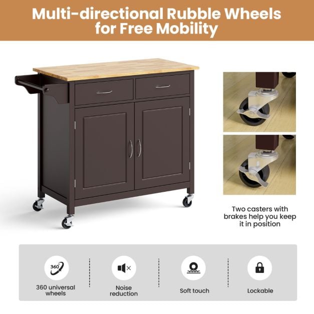 Rolling Kitchen Island Cart Utility Serving Cart with Drawers