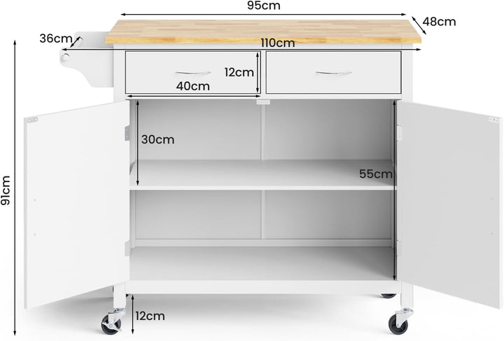 Rolling Kitchen Island Cart Utility Serving Cart with Drawers - TidySpaces