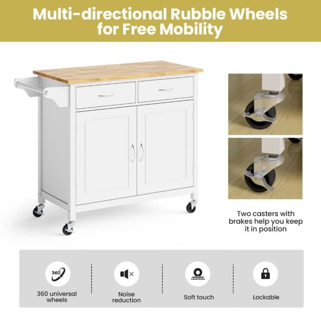 Rolling Kitchen Island Cart Utility Serving Cart with Drawers