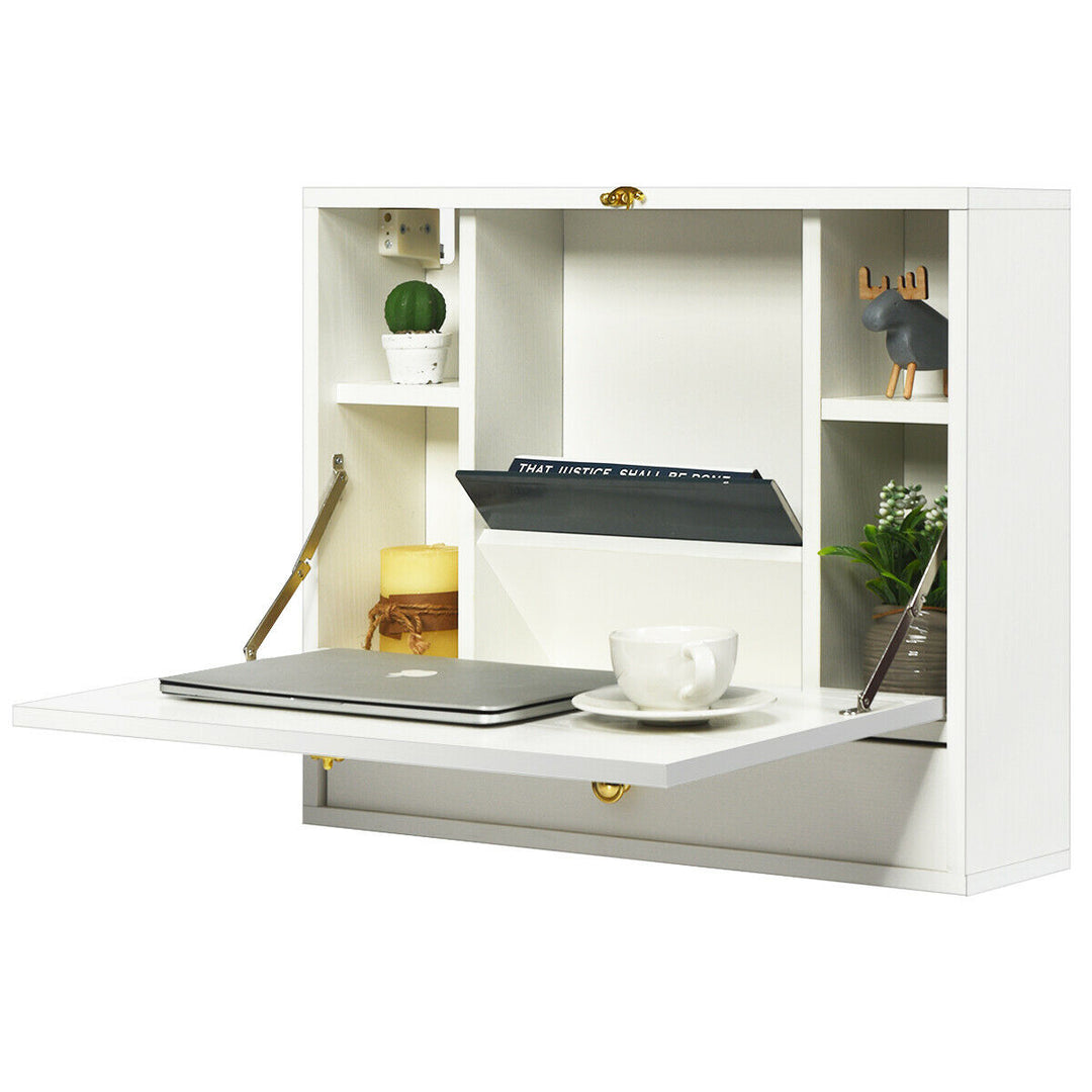 Wall Mounted Wooden Cabinet with Drop Down Desk - TidySpaces