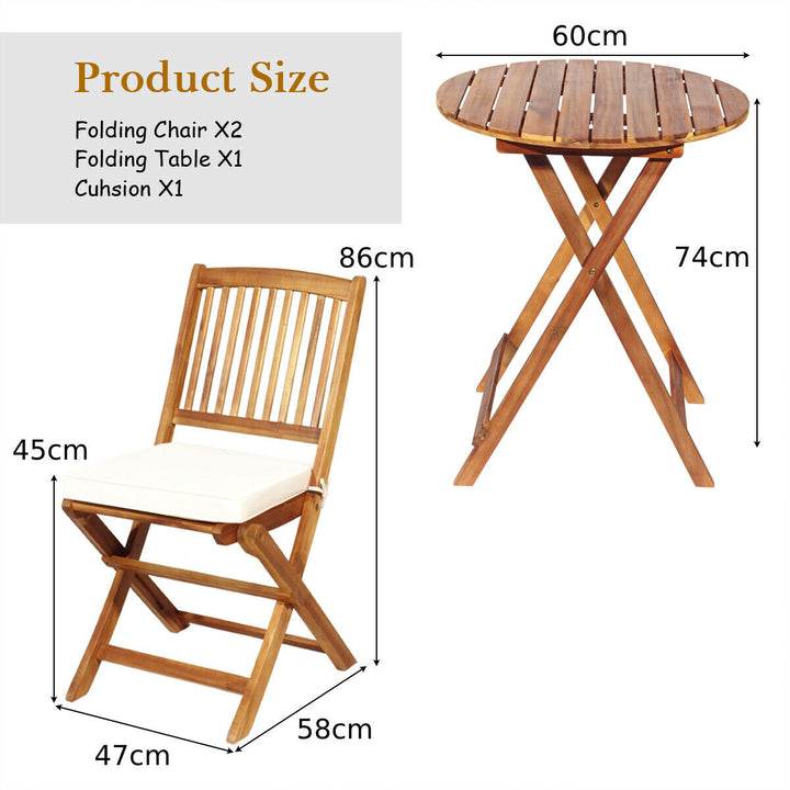 3 Piece Folding Bistro Set with Cushions for Patio