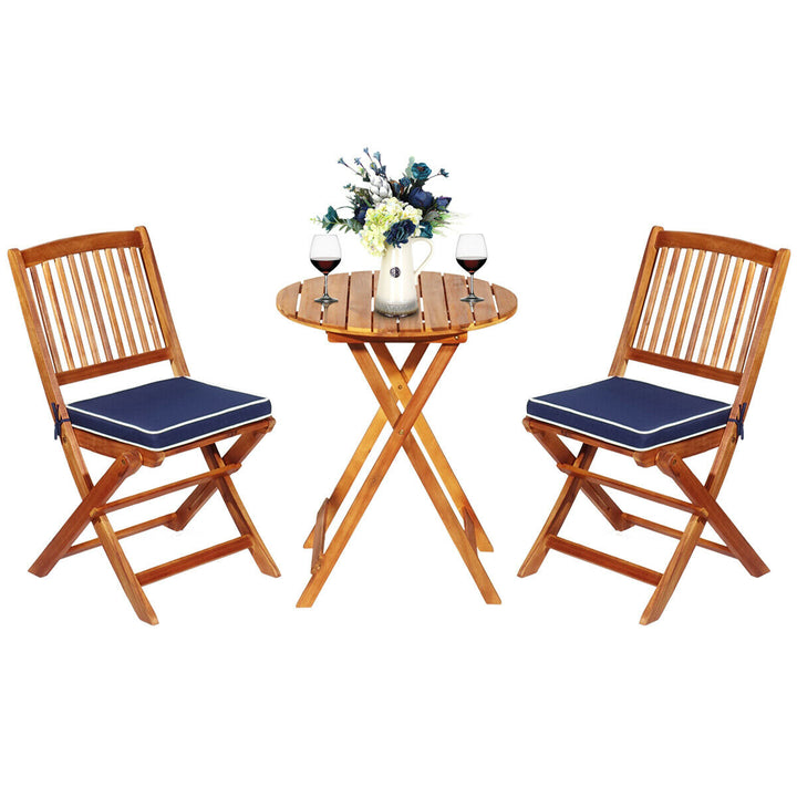 3 Piece Folding Bistro Set with Cushions for Patio