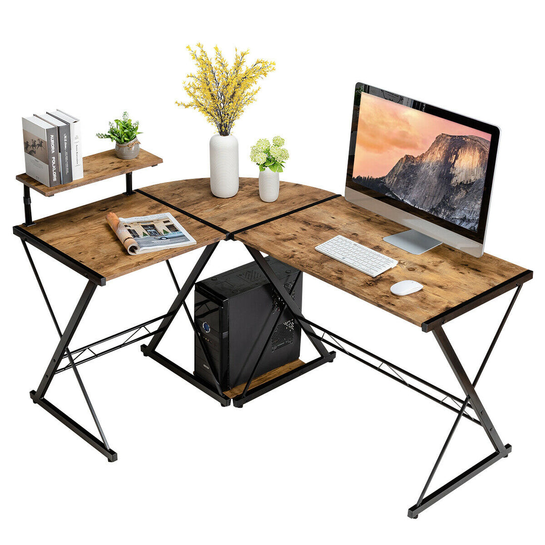 L Shaped Corner Computer Desk with Monitor Stand and Host Tray - TidySpaces