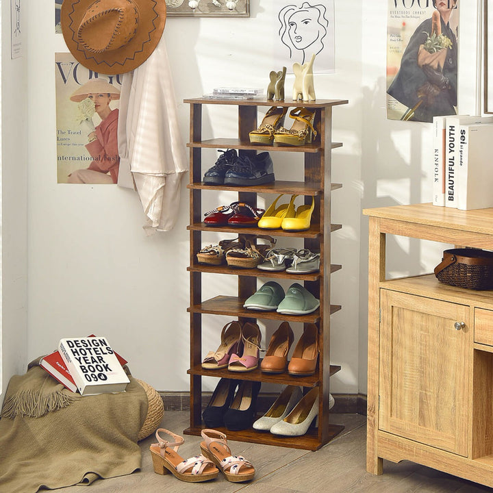 Extra Wide Wooden Vertical Shoe Rack with 7 Shelves