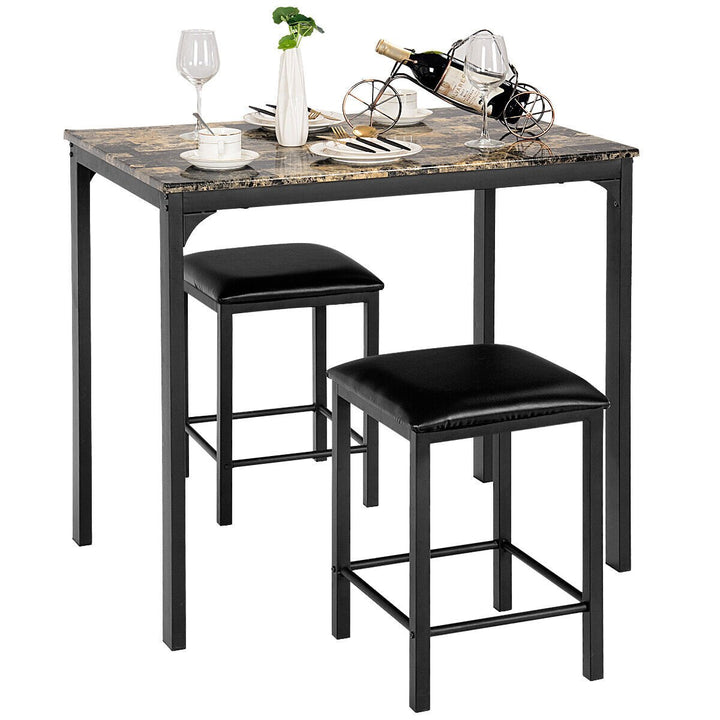 3 Piece Dining Table Set with 2 Faux Leather Backless Stools