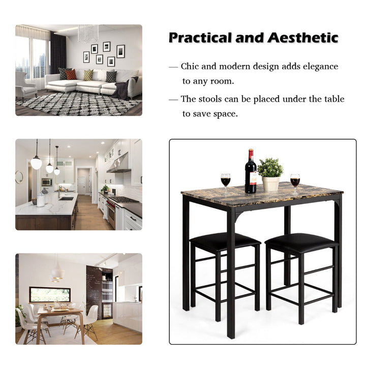 3 Piece Dining Table Set with 2 Faux Leather Backless Stools