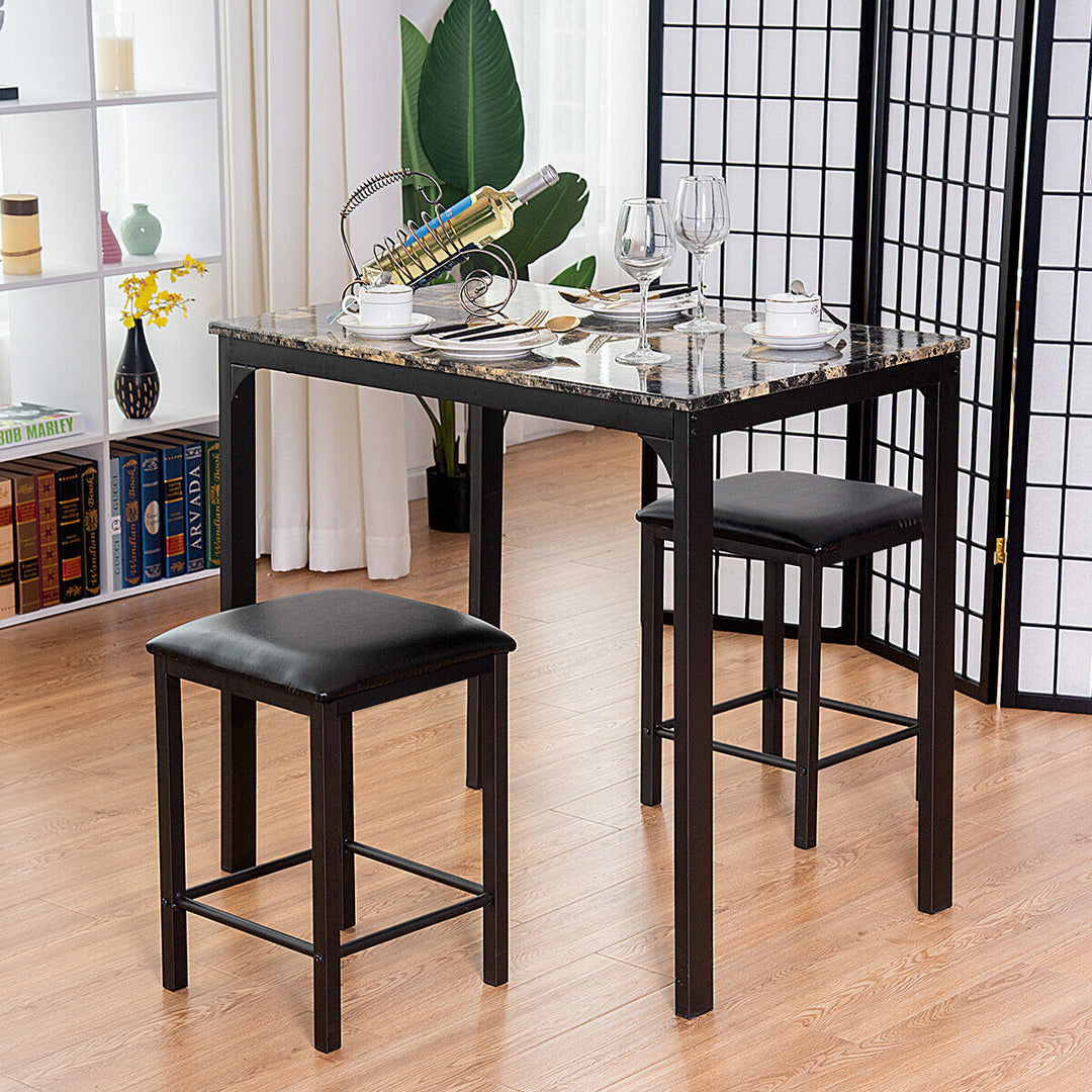 3 Piece Dining Table Set with 2 Faux Leather Backless Stools