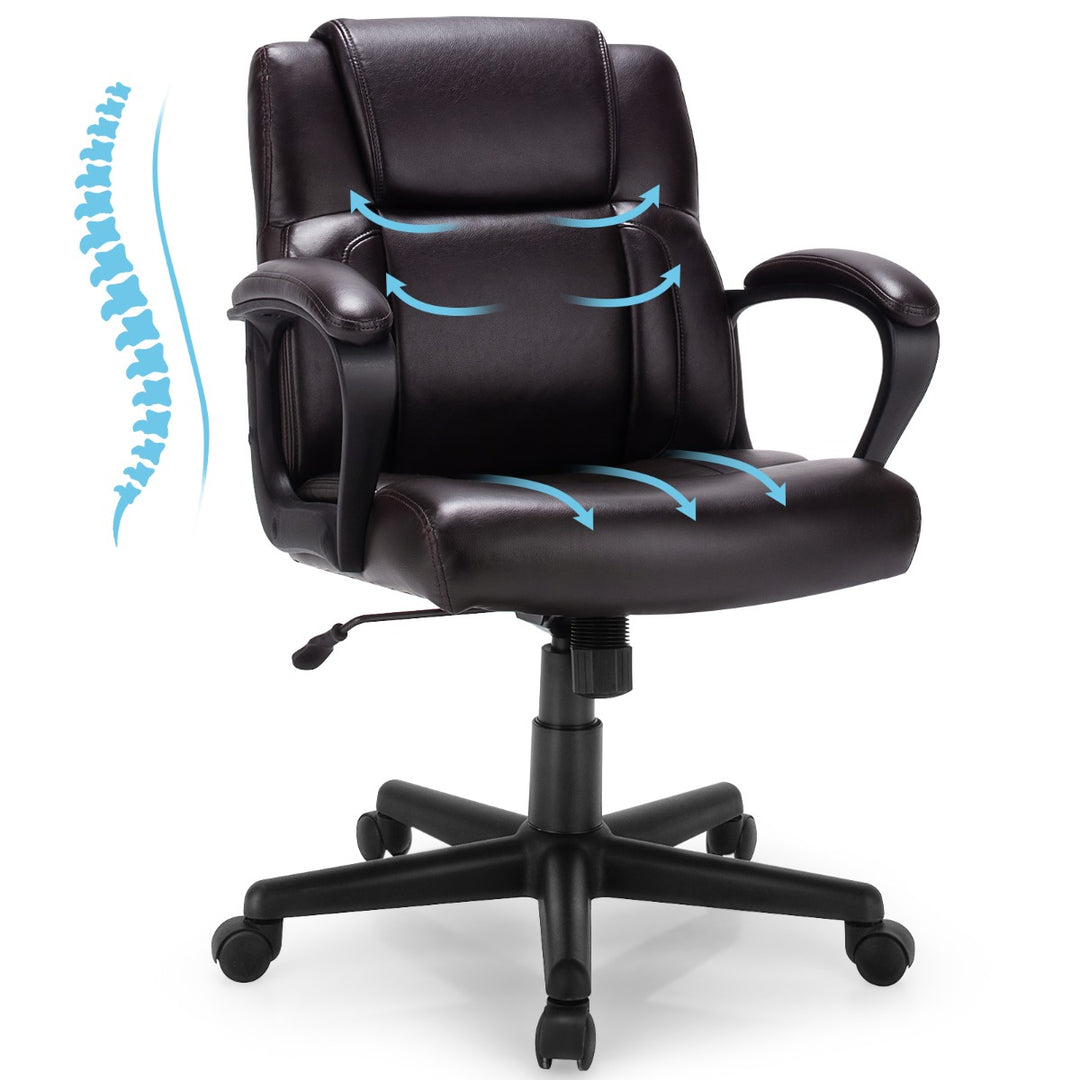 Modern Mid Back PU Leather Office Chair with Adjustable Height - TidySpaces