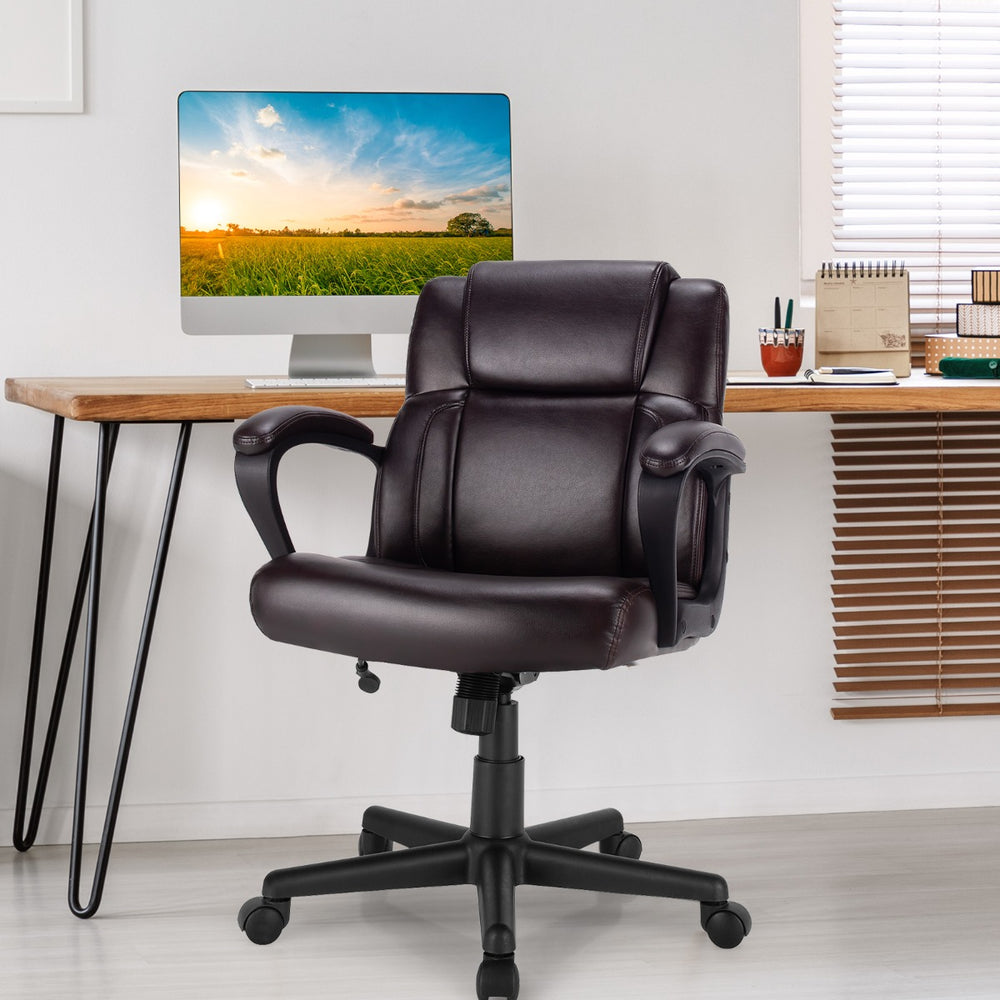 Modern Mid Back PU Leather Office Chair with Adjustable Height - TidySpaces