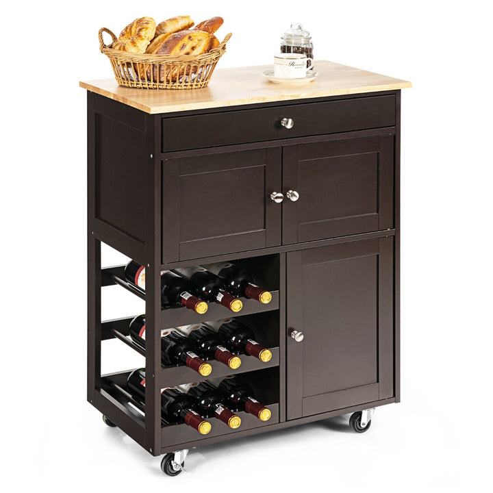 Rolling Kitchen Cart with 3 Tier Wine Racks and Cupboards - TidySpaces