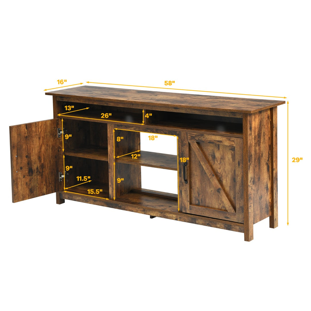 Wooden TV Cabinet with Barn Doors and Open Shelf - TidySpaces