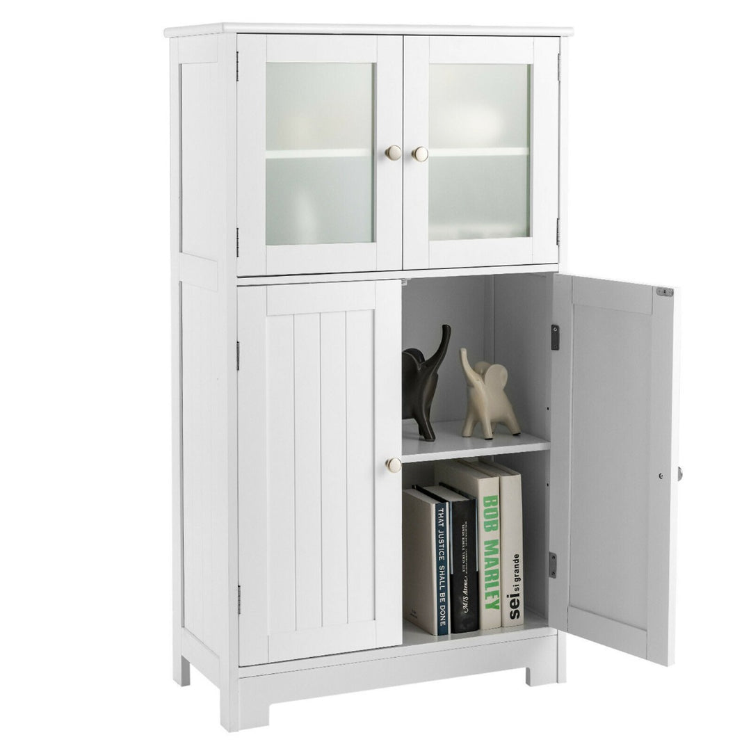 4-Door Bathroom Floor Cabinet with Glass Doors and Adjustable Shelf