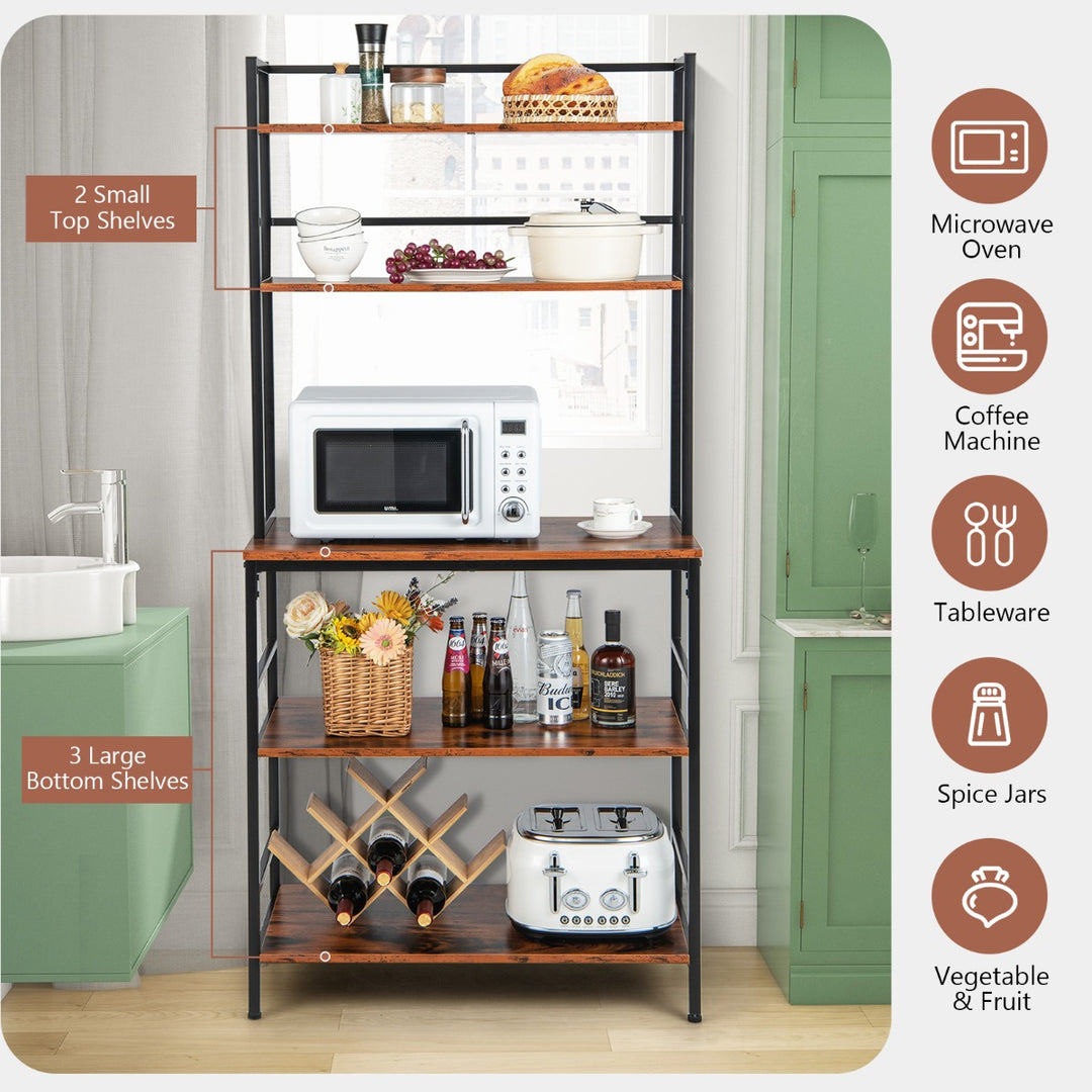 5-Tier Kitchen Bakers Rack with Hutch-Rustic Brown