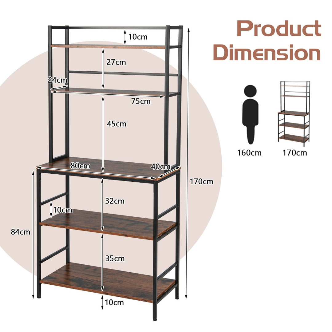 5-Tier Kitchen Bakers Rack with Hutch-Rustic Brown