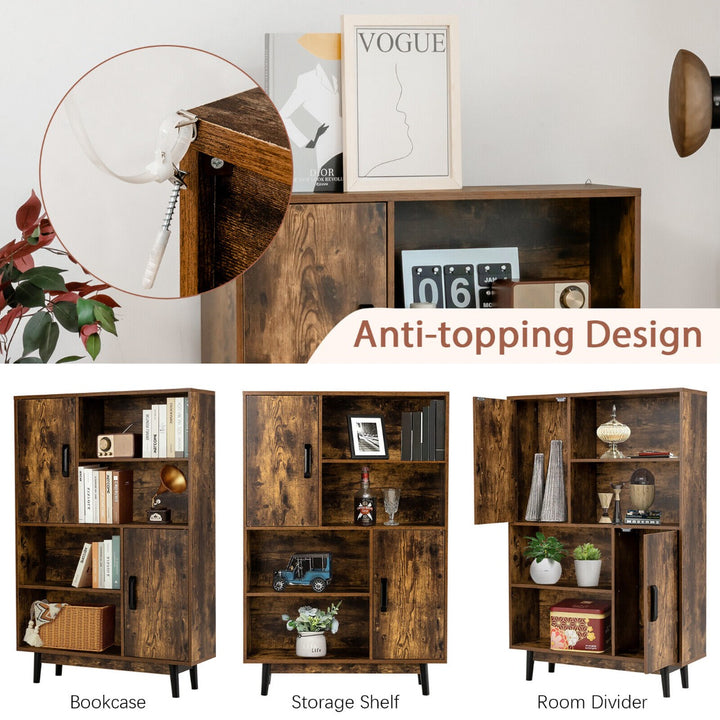 Freestanding Wooden Sideboard Storage Cabinet with 2 Doors and 4 Shelves - TidySpaces