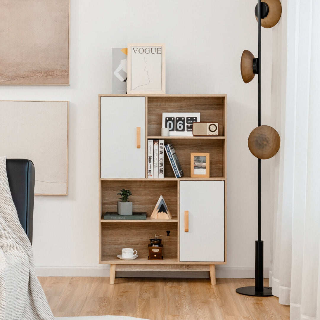 Freestanding Wooden Sideboard Storage Cabinet with 2 Doors and 4 Shelves - TidySpaces