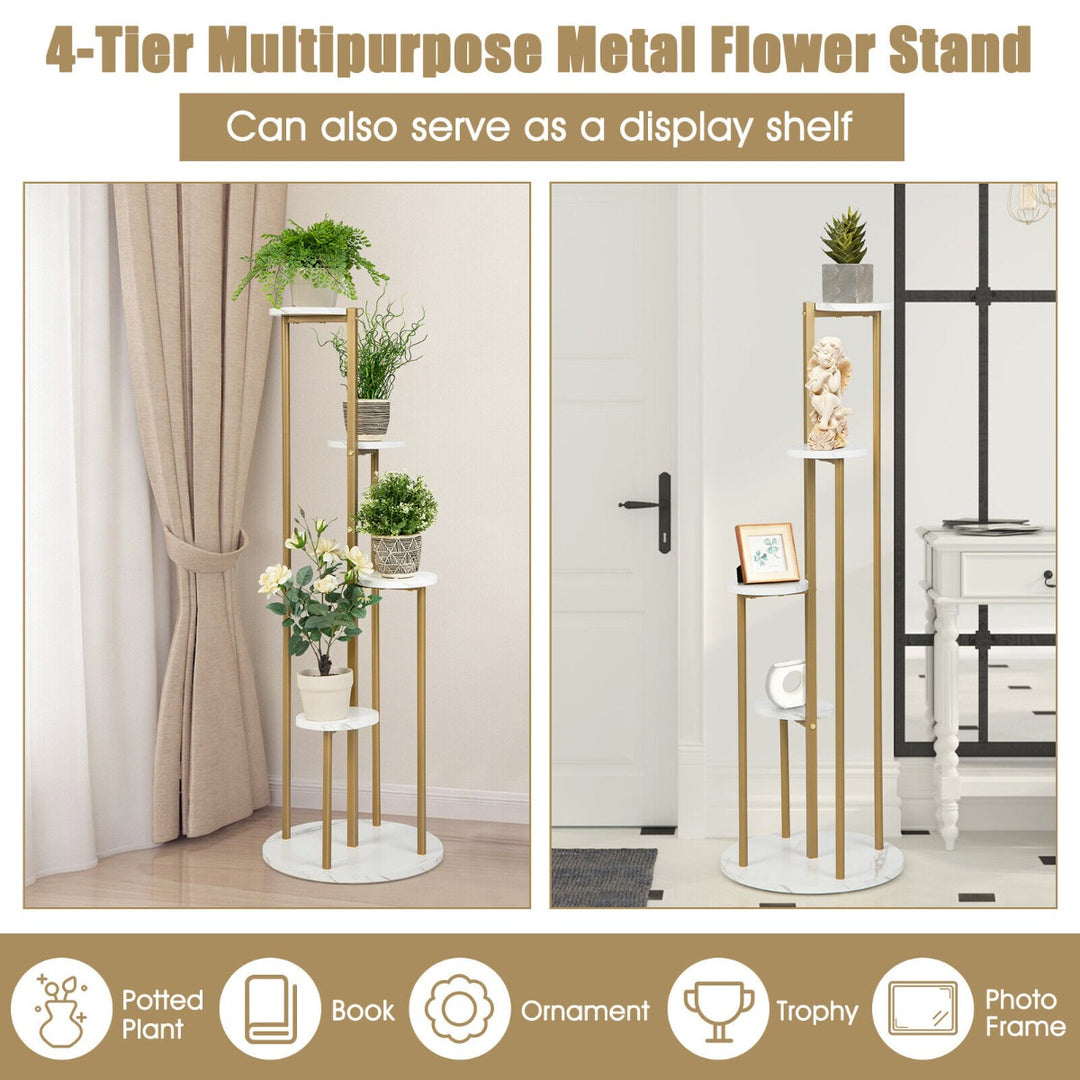 5-Tier Modern Tall Metal Plant Stand for Balcony Living Room Yard-White & Golden