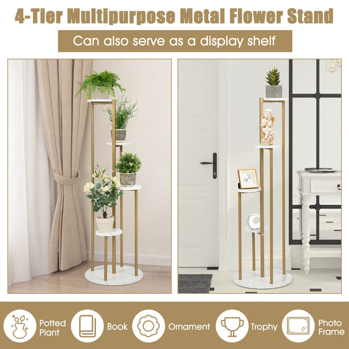 5-Tier Modern Tall Metal Plant Stand for Balcony Living Room Yard-White & Golden