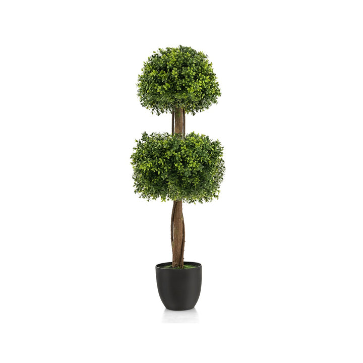 100 CM Artificial Boxwood Topiary Ball Tree with Cement-filled Plastic Pot - TidySpaces