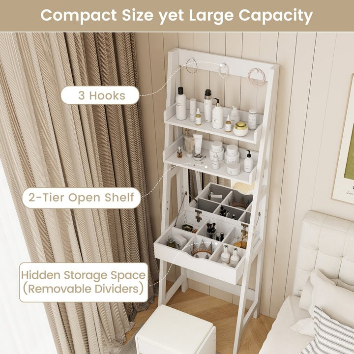 Vanity Desk Set with Flip Top Mirror and Hooks-White