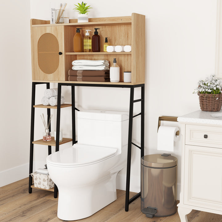 Over The Toilet Storage Cabinet with Sturdy Metal Frame and Adjustable Shelf-Natural