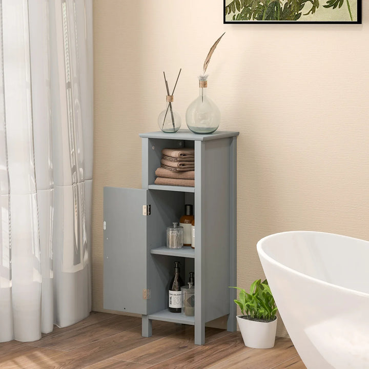 Freestanding Narrow Bathroom Storage Organizer Rack Stand with Door and Adjustable Shelf-Grey - TidySpaces