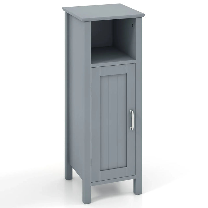 Freestanding Narrow Bathroom Storage Organizer Rack Stand with Door and Adjustable Shelf-Grey - TidySpaces