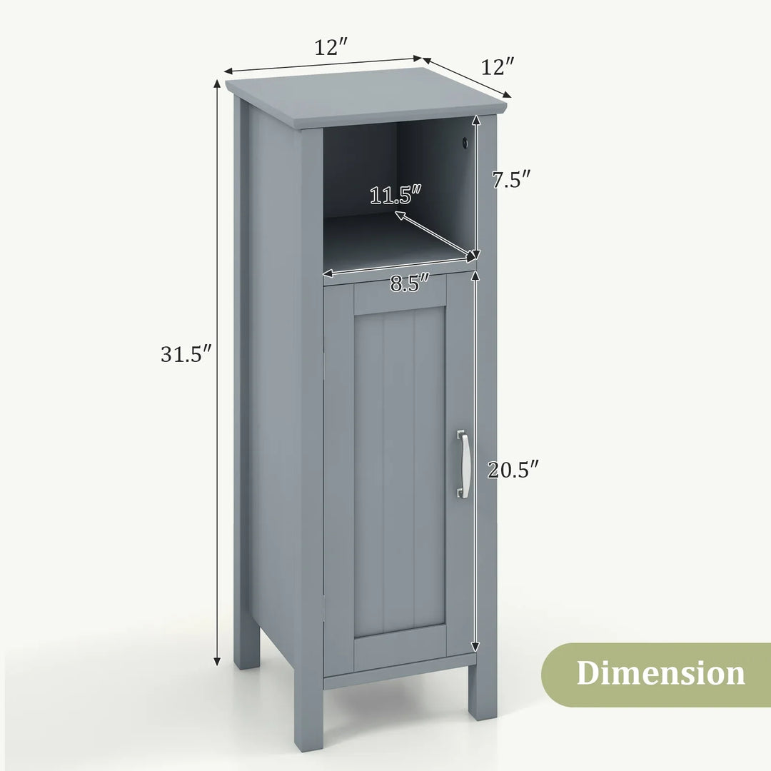Freestanding Narrow Bathroom Storage Organizer Rack Stand with Door and Adjustable Shelf-Grey - TidySpaces