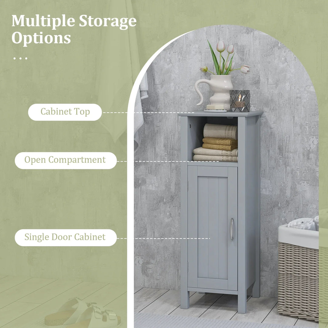 Freestanding Narrow Bathroom Storage Organizer Rack Stand with Door and Adjustable Shelf-Grey - TidySpaces