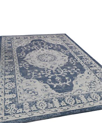 Cotton Rug Navy Grey Oriental