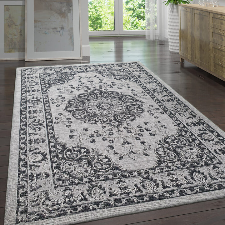 Cotton Rug Grey Black Oriental 60x90cm Grey Black - TidySpaces