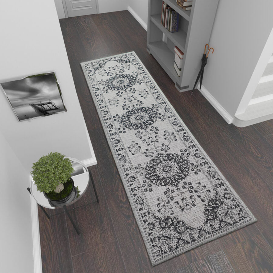 Cotton Rug Grey Black Oriental