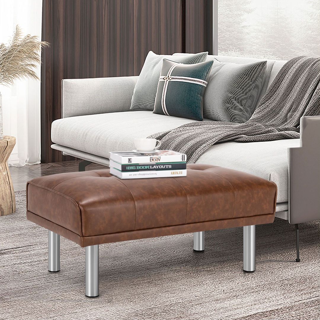 Leather Tufted Upholstered Ottoman Bench for Living Room Entryway - TidySpaces