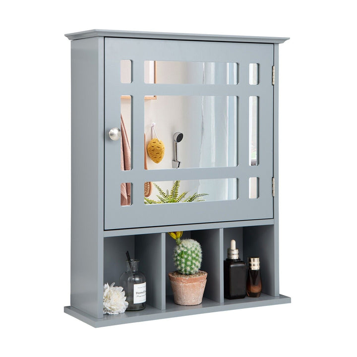 Mirror Door Cabinet with Adjustable Shelf and 3 Compartments