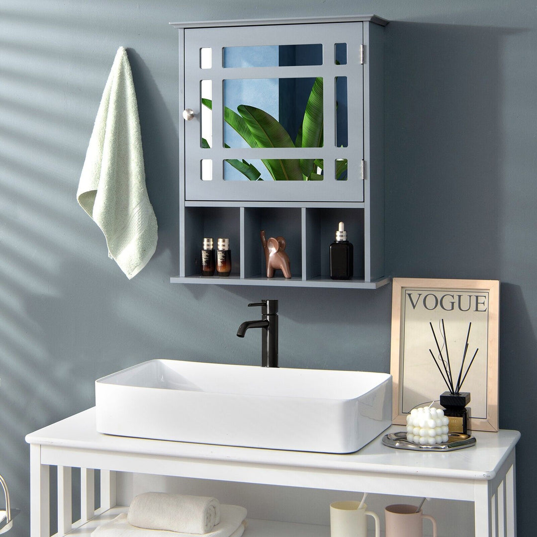 Mirror Door Cabinet with Adjustable Shelf and 3 Compartments