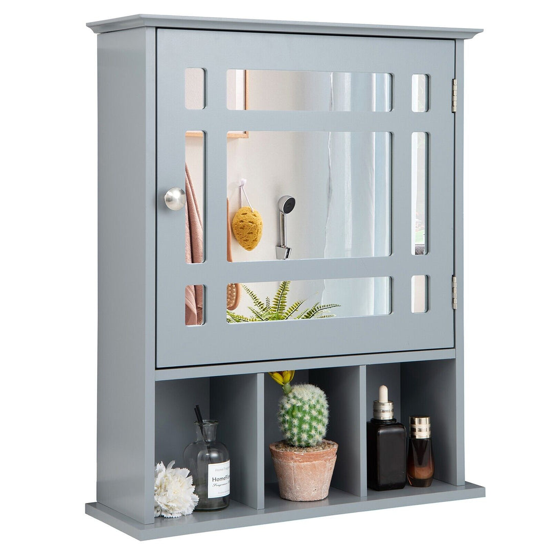 Mirror Door Cabinet with Adjustable Shelf and 3 Compartments